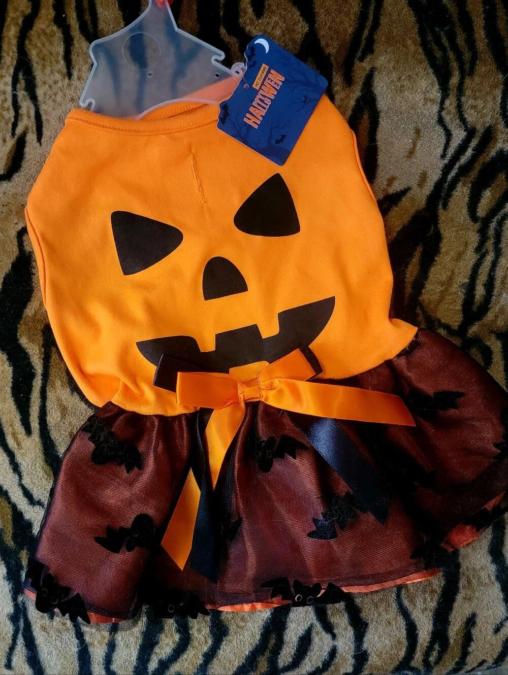 Pet Dress Dog Or Cat Halloween Pumpkin Tutu W Bats Costume Orange Sz Sm. Ea.